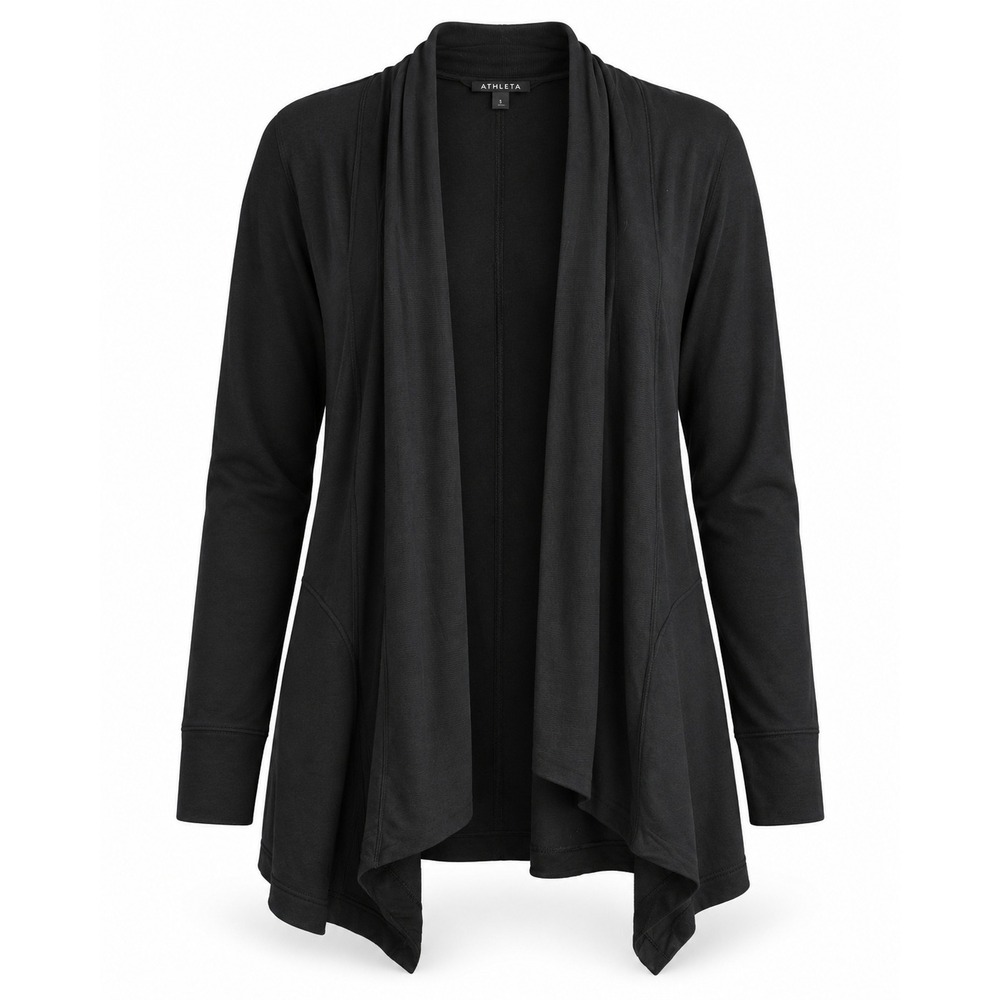 Athleta Pranayama Wrap Cardigan L Large Black Tencel Modal Open Front Thumbholes